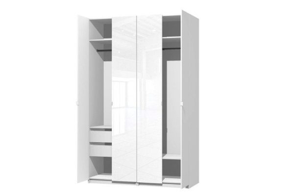 Wardrobe 4-door Oscar Amika 150x236x58 cm, white, white glossy