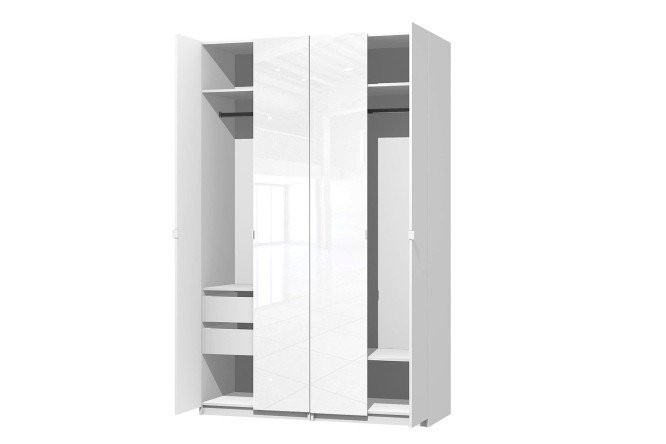 Wardrobe 4-door Oscar Amika 150x236x58 cm, white, white glossy