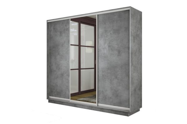 3-door wardrobe Slide-2 210x220x60 cm, Concrete/silver, with one mirror