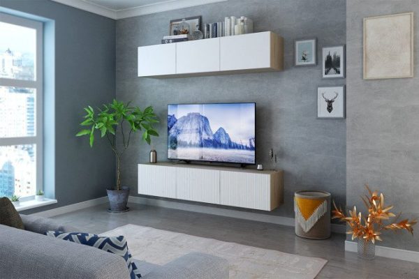 k4bati2buoq1f36erg28wf7e8b1sr0mc.jpg Living room Oscar with TV stand and wardrobe with push-to-open doors, wave talc / smooth talc, Sonoma oak