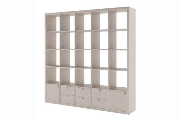Calgary 5x5 shelving unit with doors and drawers, cashmere