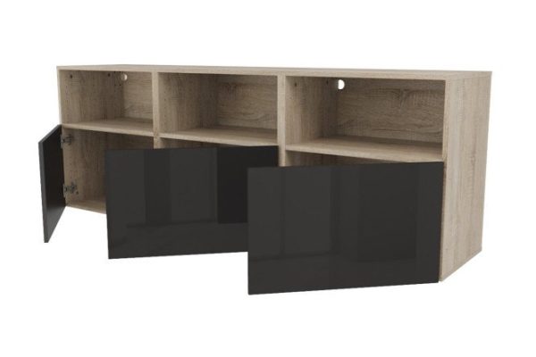 Cabinet 3 doors and 3 shelves Oscar Amika 180x64, Sonoma oak / glossy black graphite