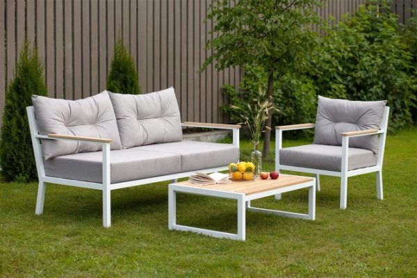 Santorini garden furniture set, white, natural wood