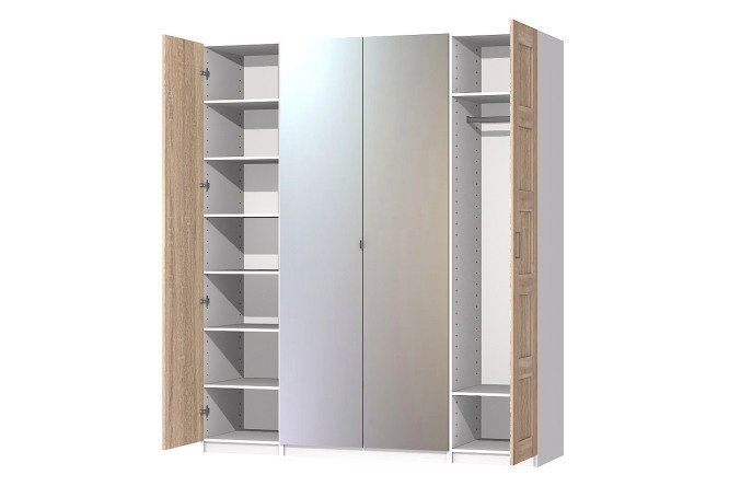 Wardrobe system Oscar Bergen white, Sonoma oak fronts, mirror