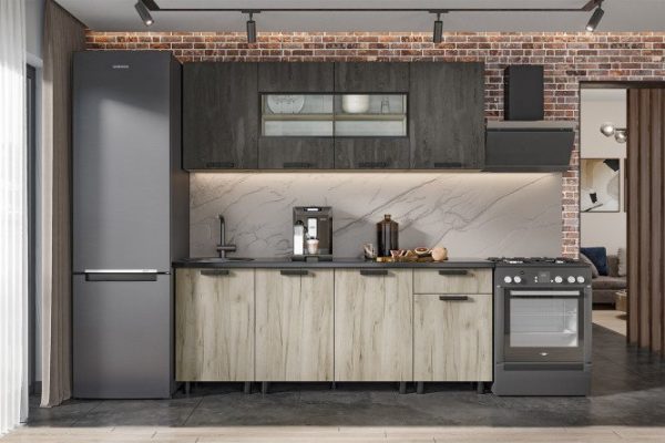 Kitchen set Edinburgh 200x216x60 cm, frame color kraft oak gray, facade iron stone, kraft oak gray