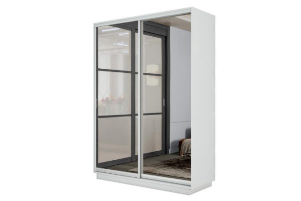 2-door wardrobe Slide-2 140x240x45 cm, Snow white/silver, with two mirrors
