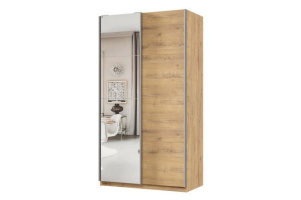 Sliding wardrobe 2-door Praktik 120x220x60 cm, bunratti, silver profile, with one mirror