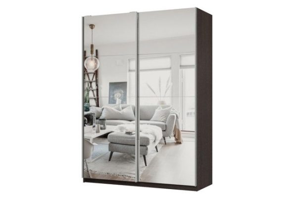 Sliding wardrobe 2-door Praktik 160x220x60 cm, wenge, silver profile, with two mirrors