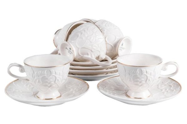 Set of coffee pairs Grace 6 persons, 12 pcs., Porcelain