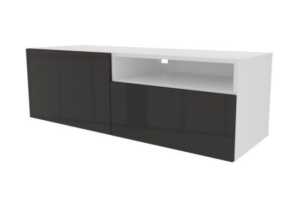 Cabinet with drawer, door and shelf Oscar Amika 120x38 with closers, white / black graphite gloss