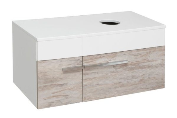 Hanging cabinet RUNO Woodline 00-00001010 85 cm, frame color white, facade white, Scandinavian oak