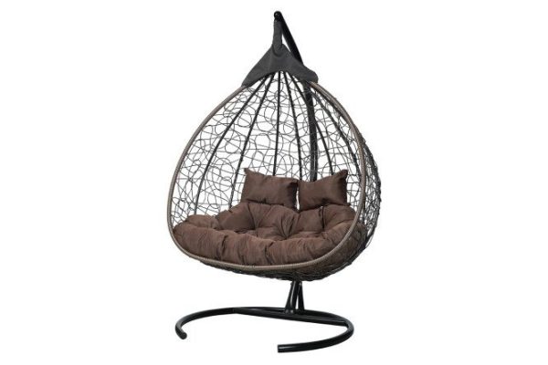 Hanging cocoon chair Fisht 135x190x100 cm, base and frame color black, finishing brown