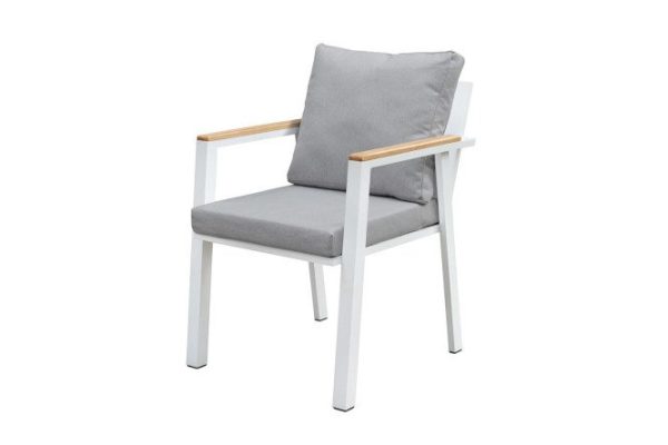 Outdoor chair Santorini 54x75x65 cm, frame color white, natural wood, soft elements light gray