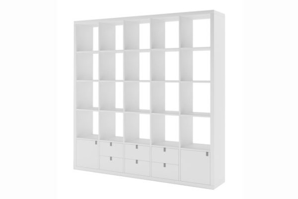 Calgary 5x5 shelving unit with doors and drawers, white