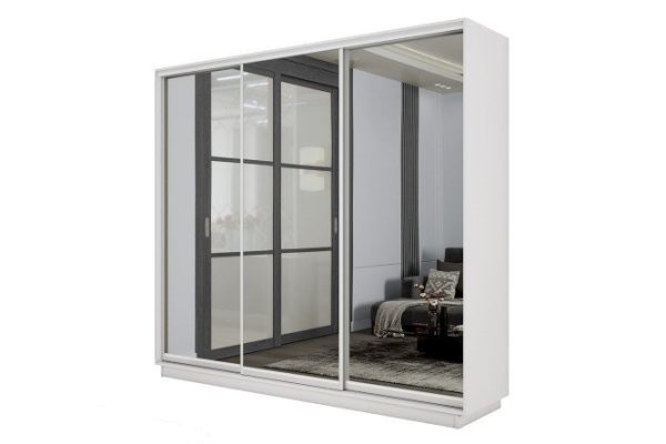 3-door wardrobe Slide-2 180x240x60 cm, white snow/silver, with three mirrors