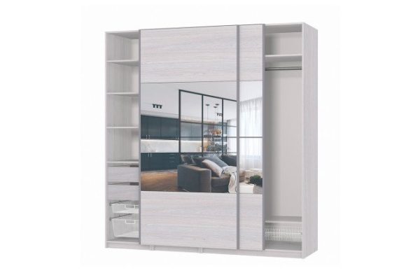 Sliding wardrobe Oscar 200x236x59.6 cm, light Anchor ash, with mirror inserts