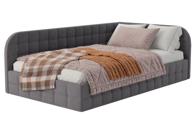 Right-side bed with lifting mechanism Thread color dark gray 100x200 cm