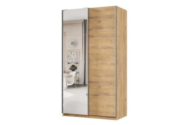 Sliding wardrobe 2-door Praktik 120x240x60 cm, bunratti, silver profile, with one mirror