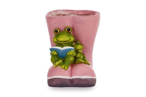 Decorative figurine of Little Frogs on boots with flowerpots 25.5 cm, Polyresin