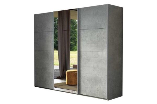 3-door wardrobe Comet 240x220 cm light concrete, mirror fronts, light concrete