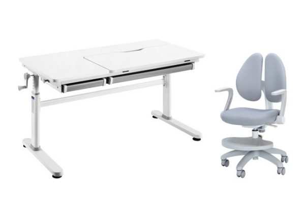 Furniture set: desk Iris Gray and armchair with armrests and stand Primo Gray