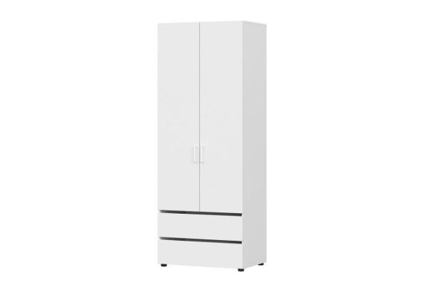 Wardrobe 2 doors Tokyo with 2 drawers 80.1x210x51.6 cm white textured