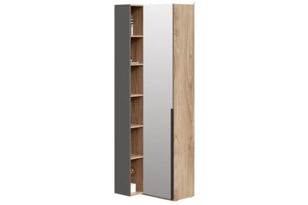 Corner cabinet Porto with 1 mirrored door and transitional shelving 70x217.1x58.2 cm