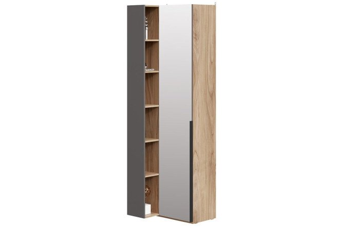 Corner cabinet Porto with 1 mirrored door and transitional shelving 70x217.1x58.2 cm