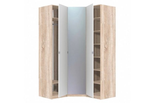 Corner wardrobe 3 doors Titus Oscar Lila 145.05x236x145.05 cm, Sonoma oak, white, with one mirror