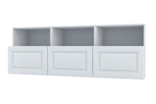 Cabinet 3 shelves and 3 drawers Oscar Bella 180x64 with push to open, white / white wood