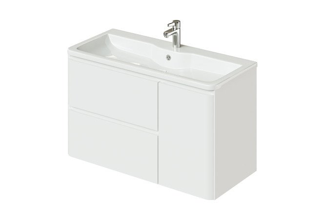 Wall-hung cabinet with sink Roberto 2Я 1С 100.2 cm, frame color white gloss, facade white gloss