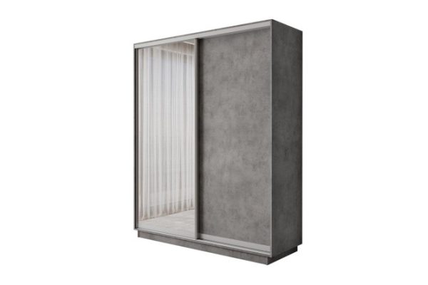 2-door wardrobe Slide-2 180x240x45 cm, concrete, silver, with one mirror
