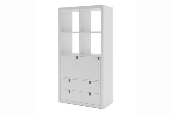 Calgary 4x2 shelving unit with doors and drawers, white
