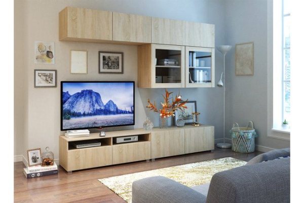 Living room Oscar Amika with 4 drawers and 4 doors with push-to-open, sonoma oak