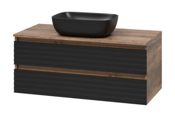 Hanging cabinet Dakota 100 DAK-09100-19/01-2Я with 2 drawers 100 cm, frame color Halifax oak tin, facade black quartz, Halifax oak tin