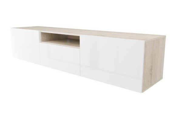 Cabinet with 2 doors, drawer and shelf Oscar Amika 180x38 with push to open, sonoma oak / white gloss