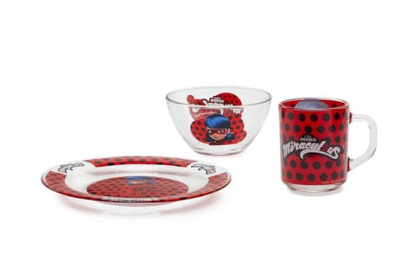 Set of dishes Lady Bug and Super Cat Glass