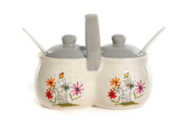 Spice container with spoons Elrington Gray Cat Two-section 15.6 x 12.3 x 8.9 cm 250 l