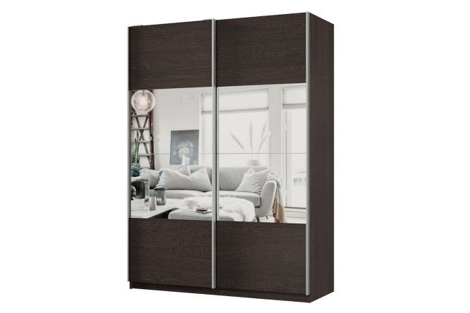 Sliding wardrobe 2-door Praktik 160x240x60 cm, wenge, silver profile, with mirror inserts