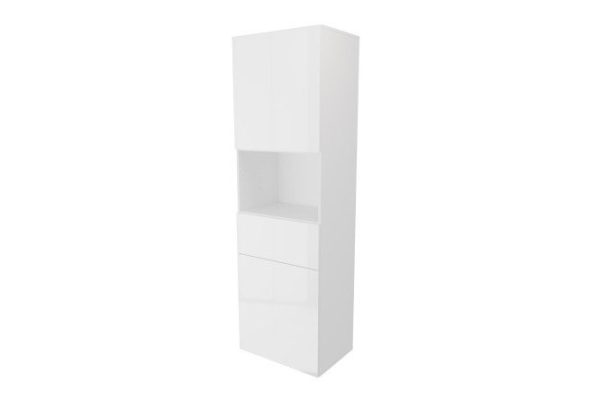 Wardrobe 2 doors, shelf and drawer Oscar Amika 60x192 with push to open, white / white gloss