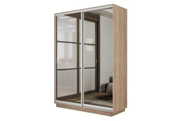 2-door wardrobe Slide-2 160x220x60 cm, Sonoma/silver, with two mirrors