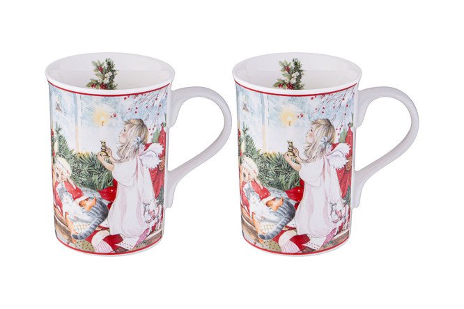 Set of Christmas Poinsettia mugs 320 ml, Porcelain