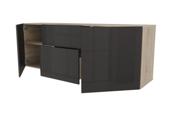 Cabinet 2 doors and 2 drawers Oscar Amika 180x64 with push to open, Sonoma oak / glossy black graphite