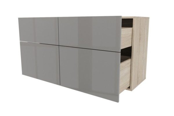Cabinet 4 drawers Oscar Amika 120x64 with push to open, Sonoma oak / dusty gray gloss