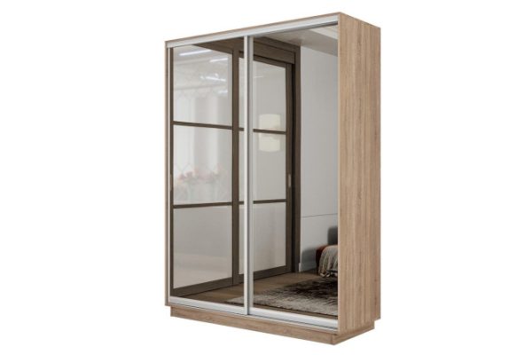 2-door wardrobe Slide-2 140x220x60 cm, Sonoma/silver, with two mirrors