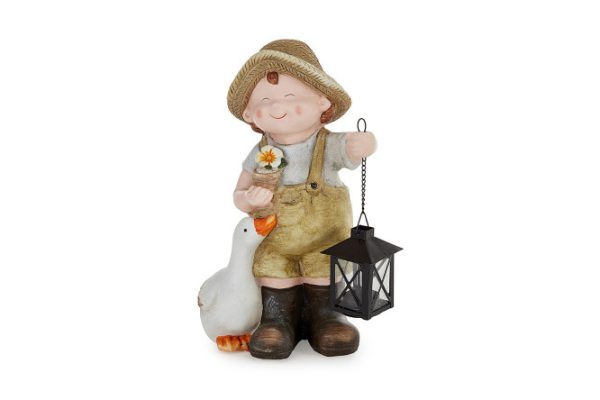 Decorative figurine Boy with a goose and a lantern 37 cm, Magnesia