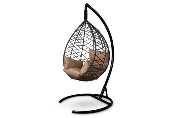 Hanging cocoon chair Alicante 100x190x100 cm, base and frame color black, finishing brown