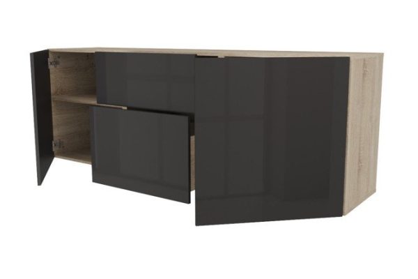 Cabinet 2 doors and 2 drawers Oscar Amika 180x64 with closers, Sonoma oak / glossy black graphite