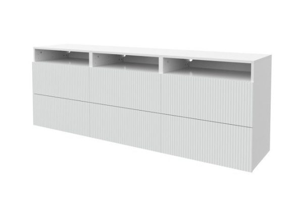 Cabinet Oscar Amelie 180x64 with 6 drawers and 3 shelves, white / talc wave