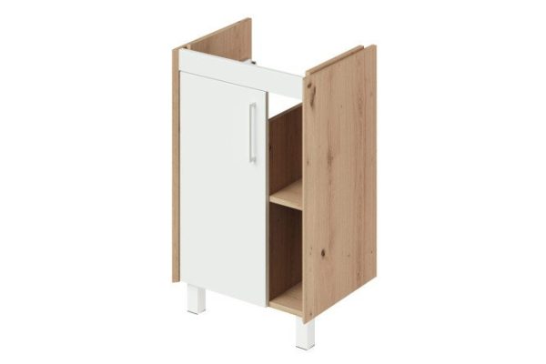 Floor-standing washbasin cabinet Lite 48.2 cm, frame color: coastal ewok oak, glossy white facade